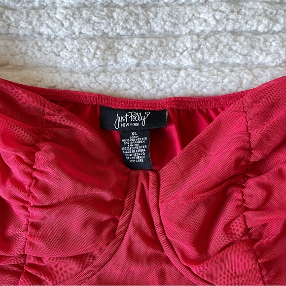 Just Polly New York Red Ruched Bardot Top Bustier Off Shoulder Top - Picture 4 of 7